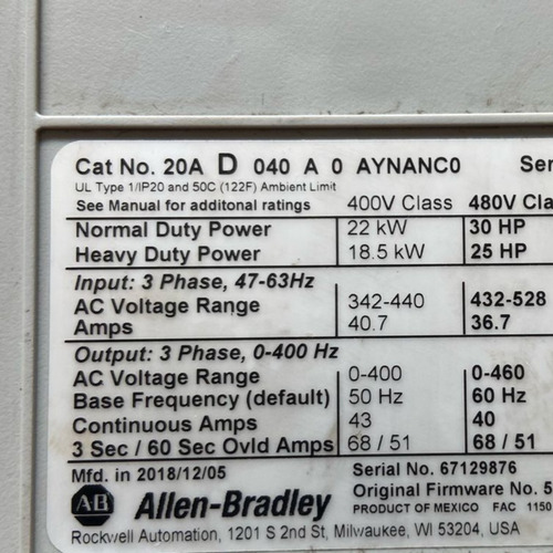Inversor De Frequência Powerflex 70 25cv 380v Seminovo (Usado)