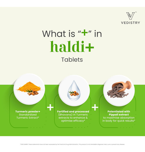 Vedistry Haldi + Comprimidos 850 Mg Com Cúrcuma, 95% De Curc