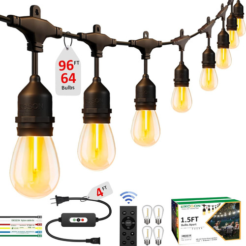 «cadena De Luces Led Para Exteriores De 100 Pies, 60+4 Bombi