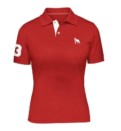 Camisa Polo Feminina Lobo Branco Vip Vermelha Fps 50+