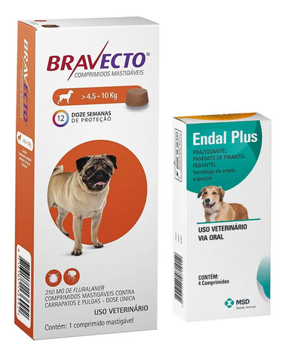 Imagem 1 de 2 de Bravecto Antipulgas 4,5 A 10kg E Endal Plus Vermífugo 4cp