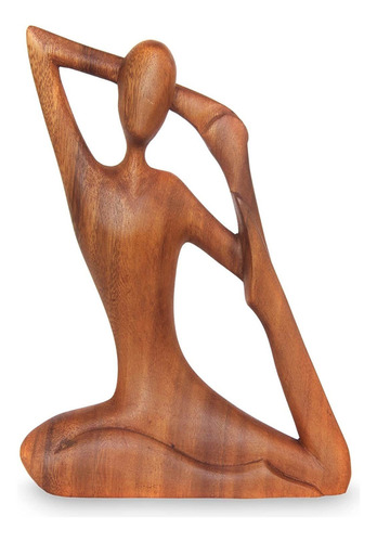 Escultura De Yoga De Madera De Suar Marrón, 7.75 De Al...