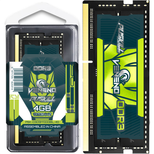 Memória Ram Notebook PUSKILL VENENO DDR3 4gb 1333mhz 1.5v Pc3-10600 Sodimm