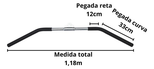 Barra Curva Curvada Puxador Pulley 1,2m Costas Remada Puxada