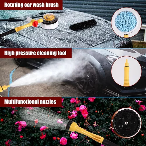 Cepillo giratorio para lavado de autos, cepillo de lavado de autos con  mango largo, kit de espuma automática para lavado de autos con cepillo de