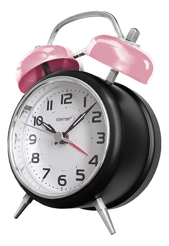 Reloj Despertador Análogo Retro Campana Steiner 13.5 Cm Color Rosa