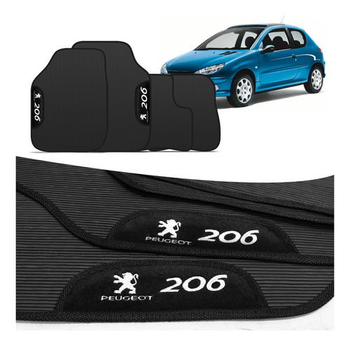 Jogo Tapete Peugeot 206 2011 2012 Preto Com Grafia