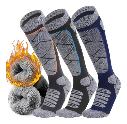 3pcs Calcetines De Esquí De Invierno Térmicos Hombre Y Mujer