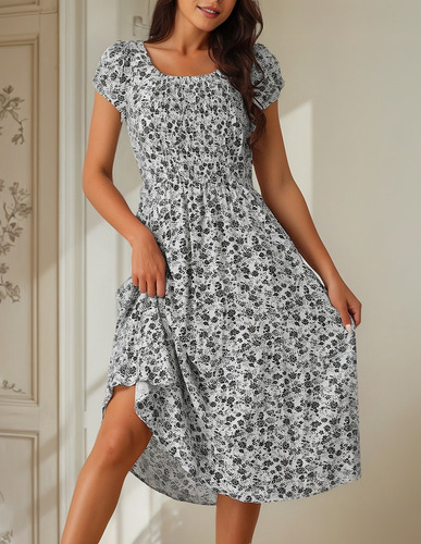 Vestido Midi Mujer Informal Con Estampado Floral Y Bolsillos