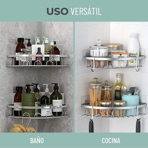 Imagen 4 de 8 de Esquinero Organizador Ducha Baño Adhesivo Set 2 Inoxidable