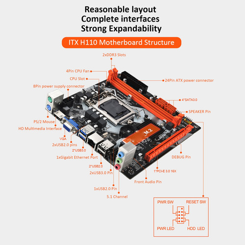 Itx H110 Motor De Placa Base Dual Canal Ddr4 Lga1151 Sata3.0