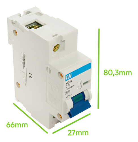 Disjuntor Monopolar 70a Curva C Weg C70 Mini Din