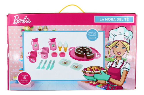 Set Juego De Te Barbie Postres Pastel Charola Juguete Cocina Color Rosa