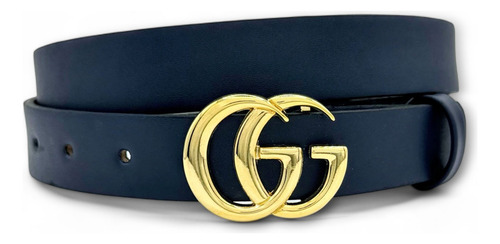 Cinturón Gg Clasica Moda Delgado 3cm Para Dama Color Gg Oro Diseño De La Tela Delgado Azul Talla L (120cm)