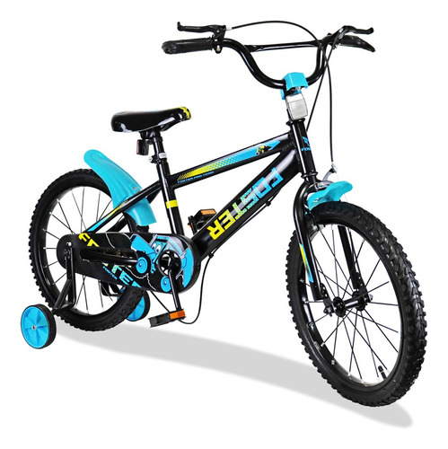 Bicicleta Rodada 18 Para Niño, Ruedas De Apoyo, Color Azul Color Negro Tamaño Del Cuadro M