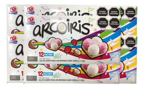 Galletas Arcoiris Bombón 12 Pack 72pz Fresa Vainilla Coco