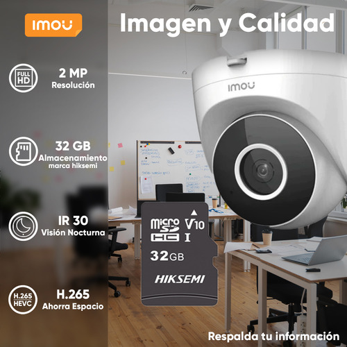 Imou Cámara Turret Se Ip Ipc-t22en-plus-256 Domo Wifi 2 Megapíxeles Micrófono Integrado Ir De 30 Metros Detección De Humanos Notificaciones Uso Interior Con Microsd 256gb Fácil Instalación Imou Cctv