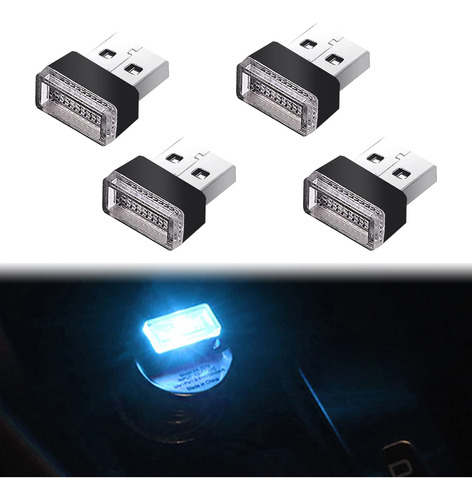 Qodolsi 4 Pieza Lampara Ambiente Led Usb Automovil Ambiental