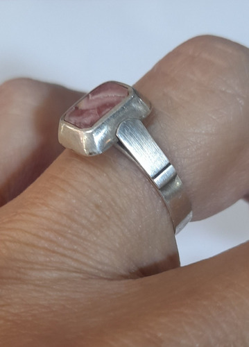 Anillo De Plata 925 Y Rodocrosita Vintage Plateado 14 Diámetro Interno 16 Mm (Usado)