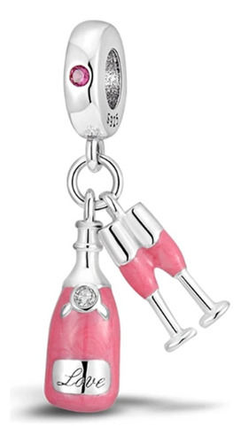 Charm Love Espumante Con Copas Rosadas - Plata De Ley S925