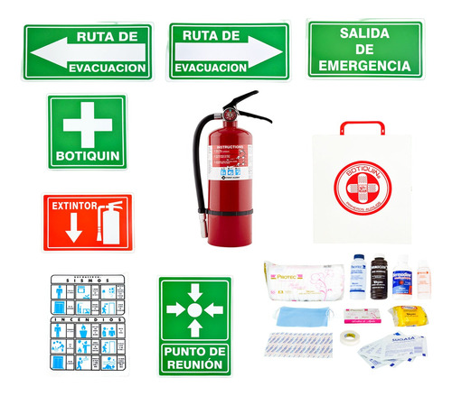 Kit Señalamiento Protección Civil + Extintor 4.5 + Botiquin