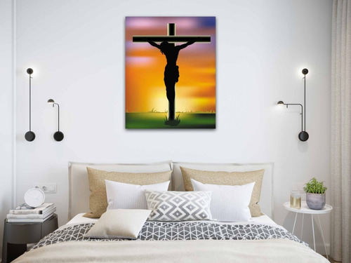 Cuadro Canvas Católico Silueta Crucifixión De Jesús 65x80cm