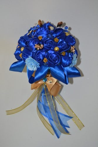 Ramo Xv Quinceañera Novia Azul Rey Con Oro Flores Tela | Envío gratis