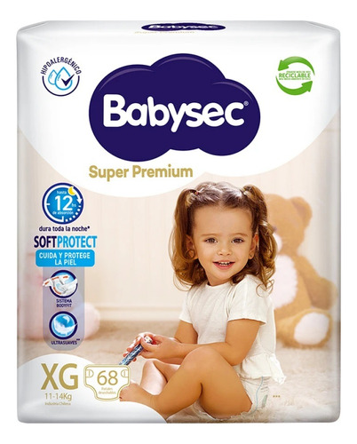 Pañales Babysec Super Premium Talle Xg 68 Uds.