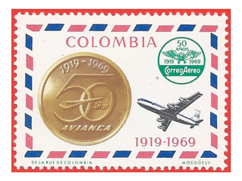 1969. Estampilla 50 Años Avianca, Colombia. Slg1