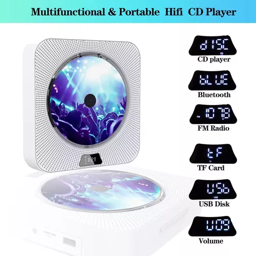 Radio CD Reproductor de CD portátil Boombox con Bluetooth, radio FM,  control remoto, entrada USB y conector de auriculares AUX de 0.138 in