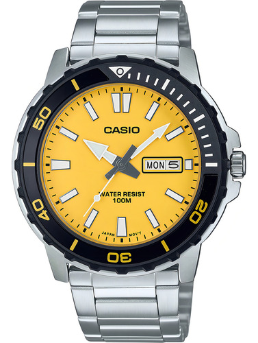 Reloj Casio Standard MTD-125D-9avdf para hombre, correa plateada, bisel verde, fondo verde