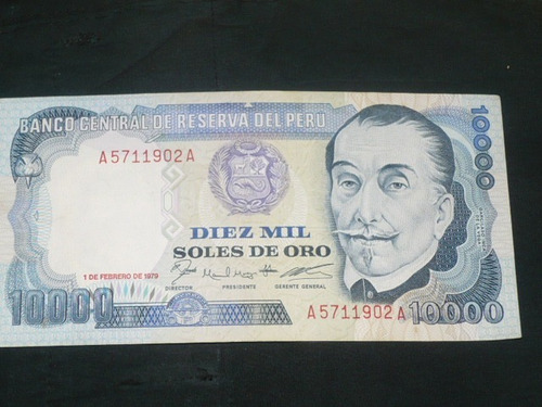 Perú Billete De 10,000 Soles De Oro En Perfecto Estado