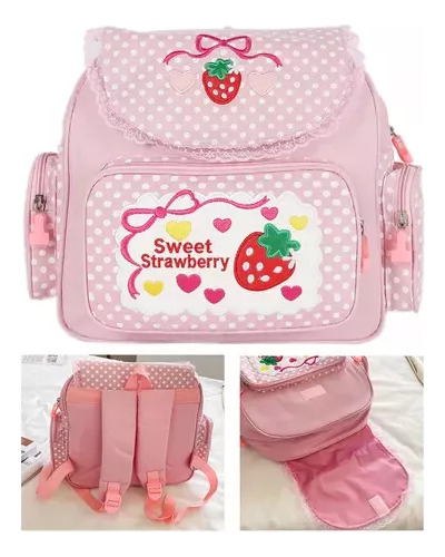 Bonita Mochila Escolar Con Estampado De Fresas Para Niñas