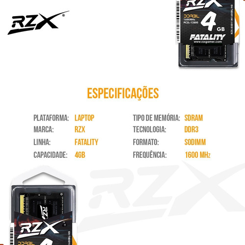Imagem 4 de 7 de Memória Notebook Rzx 4gb Ddr3l 1600mhz 1.35v Sodimm Original