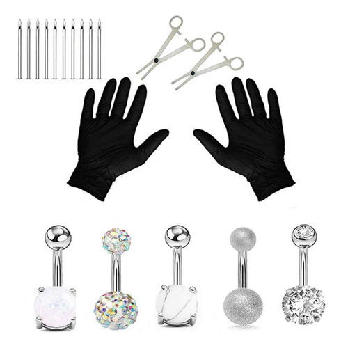 Jconly - Kit De Piercings Para Ombligo, 5pcs Plateado