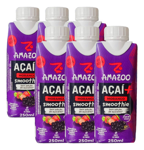 Suco Amazoo Smoothie Açai + Morango 250ml (6 Unidades) Kit