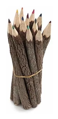 Bsiri Bark 7 Inch Colors Pencils Set Assorted-Stick Twig of Wood