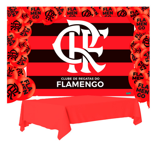 Kit Festa Flamengo Decoração Toalha Mesa +painel +25 Balões