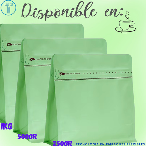 100 Bolsas Para Café, Cuadradas De 1 Kg Verde Claro Cuadrada 1kg