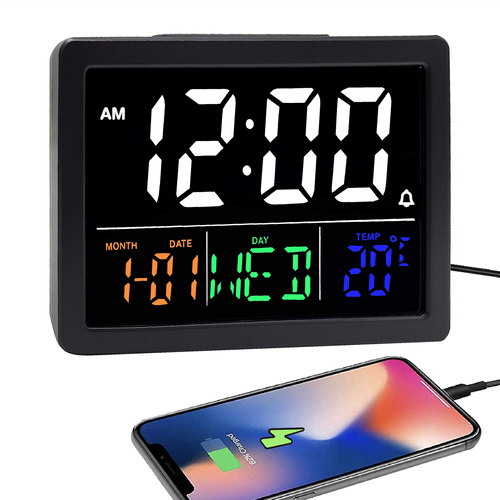 Reloj Despertador Digital, Con Pantalla De Tiempo Led Grande