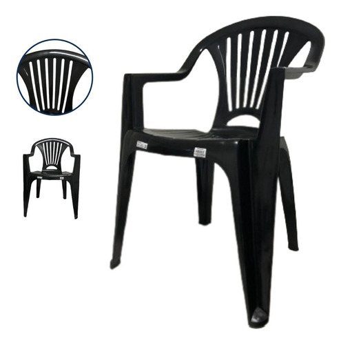 Kit Jogo De 1 Mesa E 6 Poltronas Plásticas Bar Jantar Festa Cor Preto