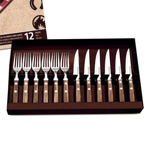 Conjunto De Churrasco Inox 12 Peças Marrom 24cm Tramontina