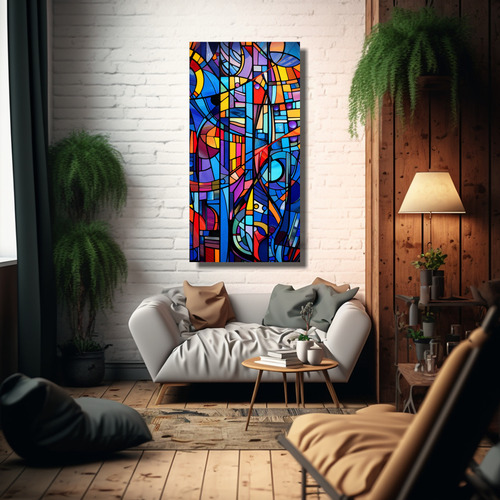 30x60cm Cuadro Patron Intenso Estilo Vitral Bastidor Madera