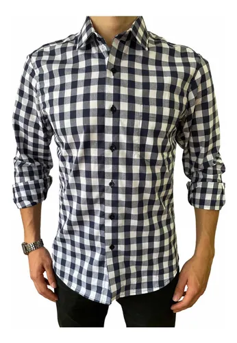 Camisa Cuadros Hombre Slim Negro Blanco Moscú