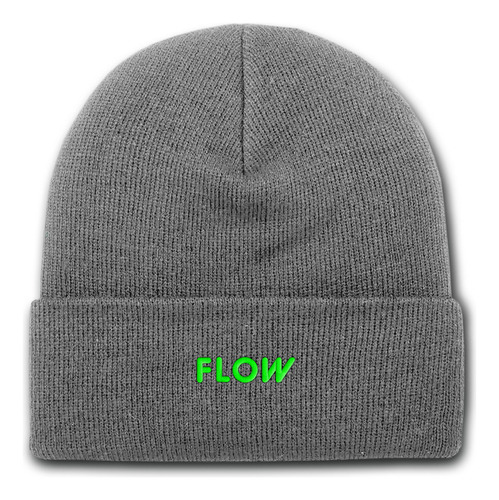 Gorro Lana Rocky Gris Bordado Flow Urbano Texto Verde Fluor