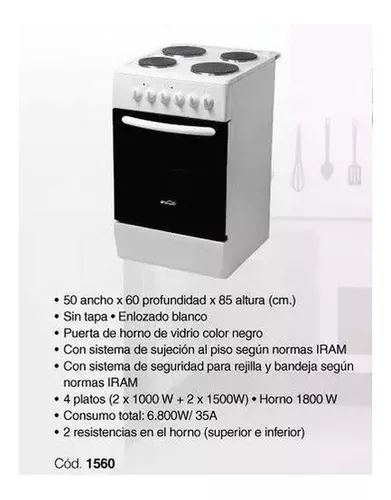 Cocina Electrica Brogas 50cm Con 4 Hornallas - 1560