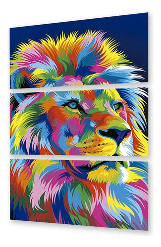 Cuadro Trip 60x90 Animales Leon De Colores Moderno Mirada