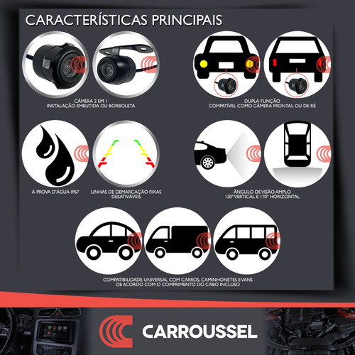 Imagem 2 de 7 de Câmera De Ré Universal Automotiva Ht-cr120 H-tech