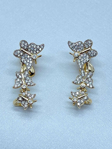 Brinco Ear Cuff Borboleta Zircônias Semijoia Banhado Ouro 18