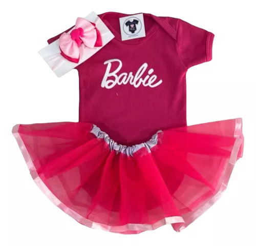 Vestido Infantil Princesa Barbie Rosa Com Aplique de Laço